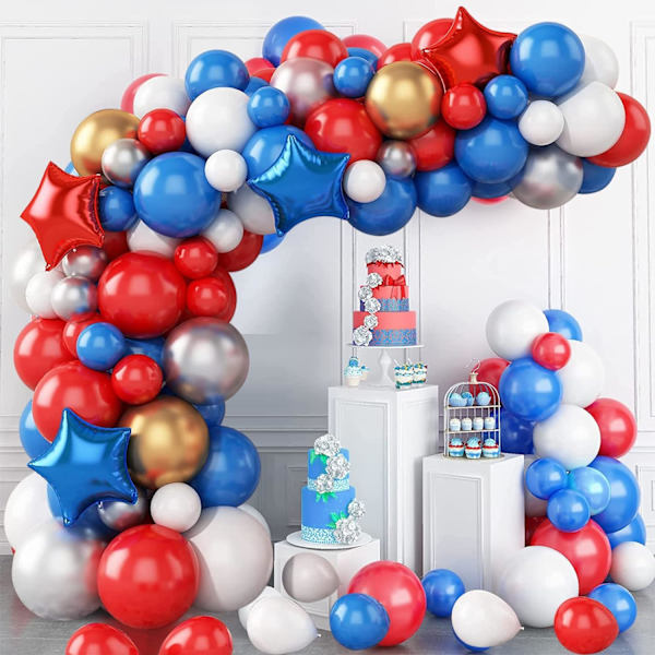 Blå Rød Balloner Arch Kit 80PCS Blå Guld Hvid Latex Balloner Garland Kit Med Blå Rød Stjerne Folie Balloner Til Dreng Fødselsdag Dekoration