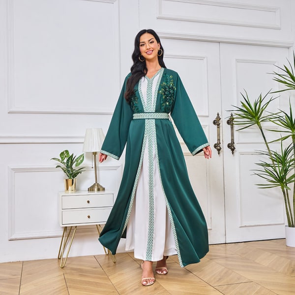Modebroderad kofta för damrock från Mellanöstern klänning (grön, XL) Green XL