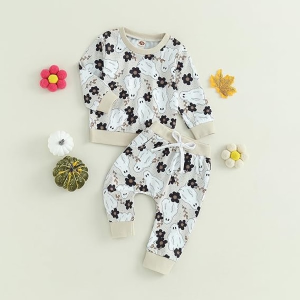 Toddler Baby Girl Halloween Kläder Kid Girl Söt Pumpa Tryck Outfits Pullover Sweatshirts och Flare Byxor Set（Storlek：110CM）Föreslå Ålder:2-3 År