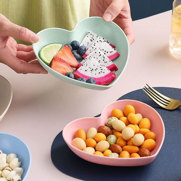 10 stk. Hjerteformede middagstallerkener, middagsstel, 6 tommer madtallerkener, underkopper, bakke, frugt- og snacks skåle, BPA-fri (pink)