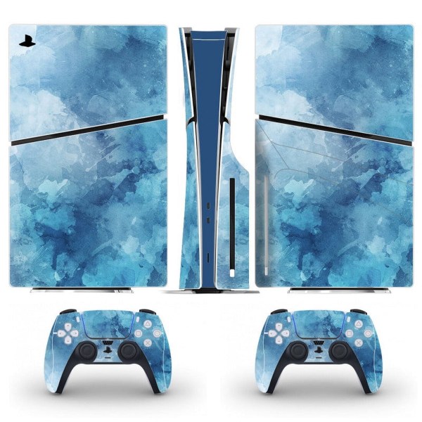 Playstation 5 Slim PS5 Slim Sky Blue Skin Decal and Controller Stickers Set, Reptålig (Disk) Style07