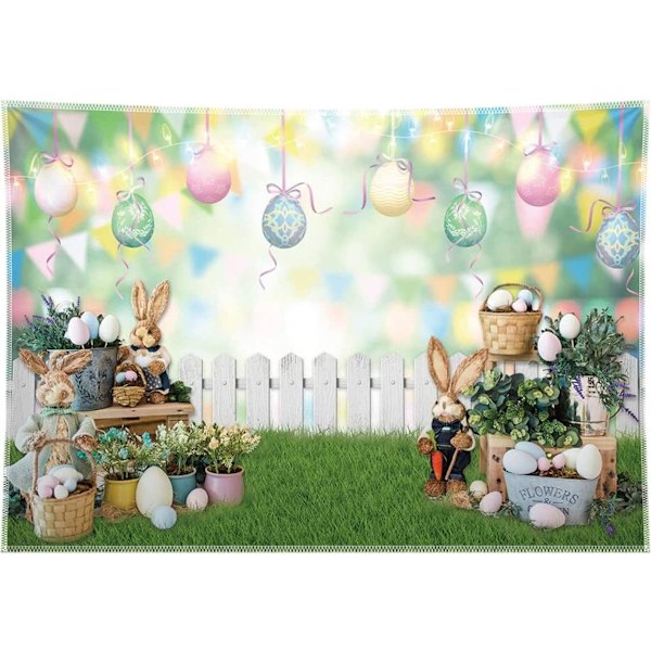 7x5ft Kestävä kangas Pääsiäinen valokuvaus tausta Kevät Puutarha Kukka Ständi Aita Munat Ruohon Tausta Kukka Bunny Tapete Valokuva Koju