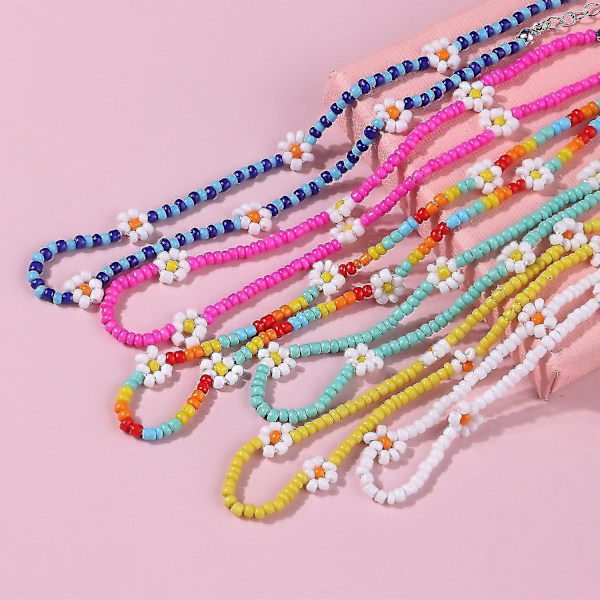 Fargerike Perler Blomst Choker Halskjede For Kvinner Jenter Boho Choker