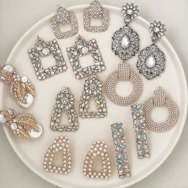 2022 Nye Mode Boho Krystal Øreringe Til Kvinder Rhinestone Statement Perle Drop Dingle Øreringe Jule Smykker Gaver