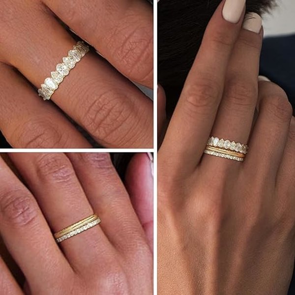 Stapelbara guldringar för kvinnor som inte missfärgas, trendiga, fina 14K guldringar med kubisk zirkonia, tumringset, löftesringar, storlek 7