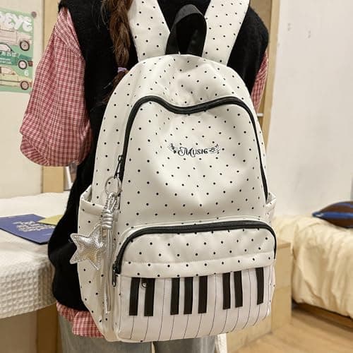 Piano Backpack Playful Twee Backpack Y2k Cute Daypack Medium School Bag Cutecore Accessories (Beige)