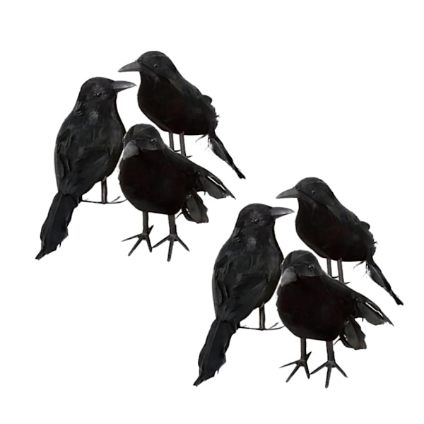 6 x Halloween Dekoration Krage Kunstig Ravn Krage Med Fjer Sort Fugl