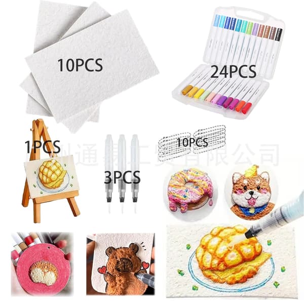 3D Magic Puffy Paint Konstkit med Skumtextur, 10 Canvaspapper & 12 Markörer för DIY Bubble Popcorn-ritning Rectangle