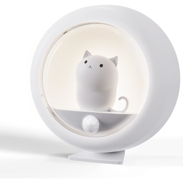 Søde katte-nattelys, trådløs genopladelig LED-nattelys til børn, klæbe-overalt skablys trappe-lys, bevægelsessensorlys indendørs gang