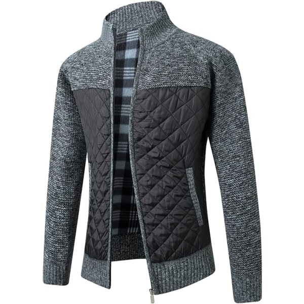 Långärmad koftatröja för män Thermal Slim Fit Quiltad jacka med hel dragkedja Business Casual Knit Coats Ficka (mörkgrå, L) Dark Grey L