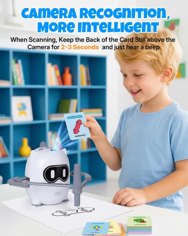Tegnerobot til børn i alderen 3-8 år, Smart scanning, Musik, 200 tegnekort