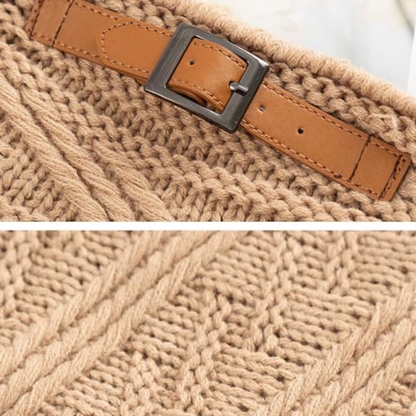Höst Vinter Stickad Sjal Mode Halsduk Stickad Triangel Sjal med Läder Spänne Casual Mångsidig Sjal Wrap