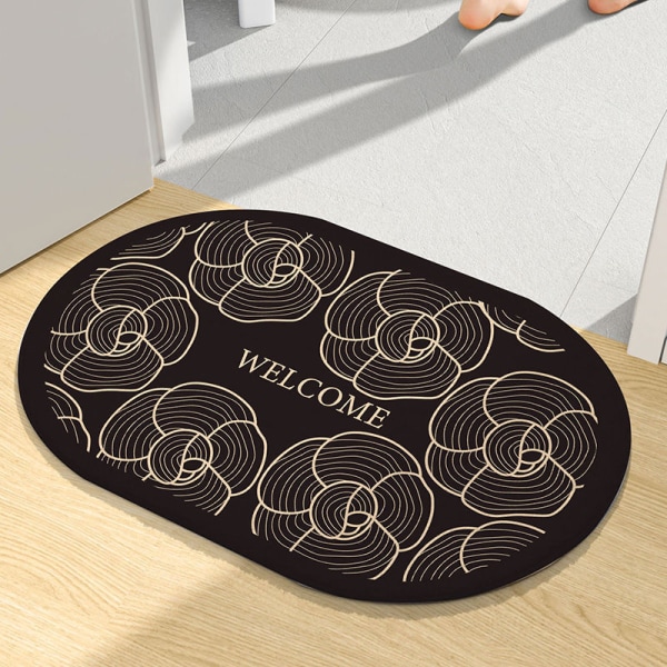 Husholdningsbadeværelse absorberende gulvmåtte, 60X90cm, badeværelsesindgang skridsikker måtte, toiletindgang fodmåtte, soveværelse badeværelse tæppe, sort Black 60*90cm