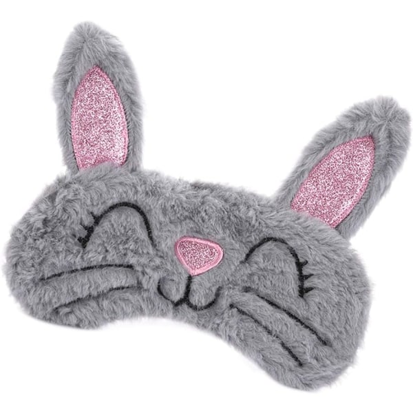 Cute Animal Sleeping Sleep Mask Soft Plush Blindfold Cute Rabbit Panda Koala Eye Cover Eyeshade for Kids Teens Girls Women (Rabbit Grey)