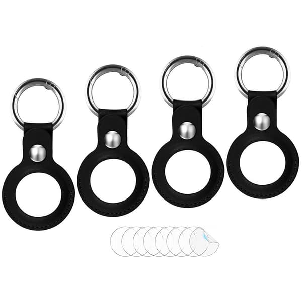 AirTag Case with Keychain PU Leather 4-pack Black Black 43