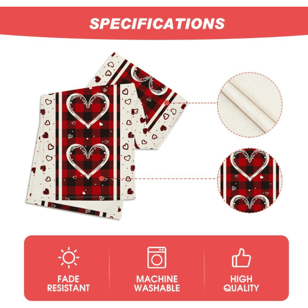 Mode Buffalo Plaid Love Hearts Valentine's Day Bordløber, Sæsonbestemt Køkken Spisebord Dekoration til Indendørs Hjemmefest 13x72 Tommer