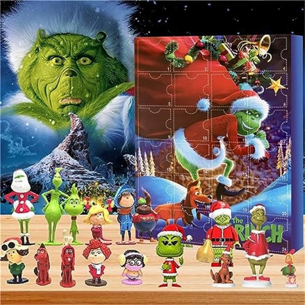 Julekalender 2023, adventskalender, adventskalender for barn, med 24 stk Grinch julefigurer for barn julegavefest