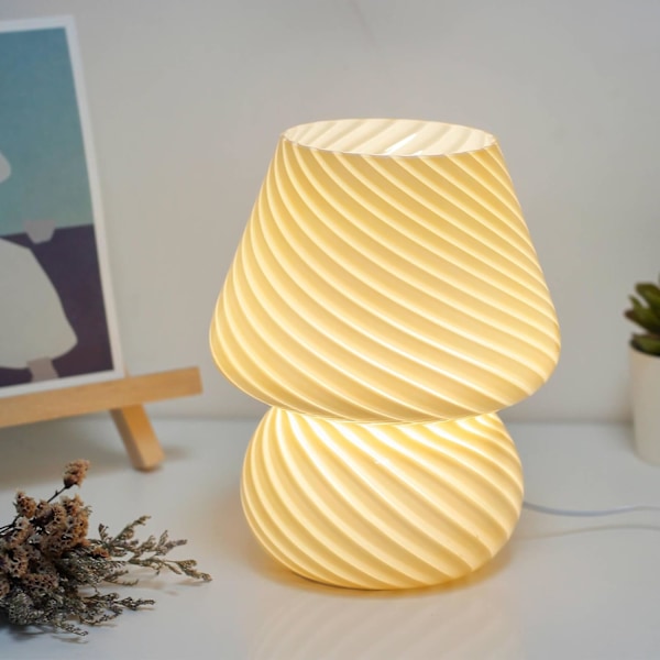 Svampe Lampe, Glas Svampe Natlampe Sød Sengebord Lampe med Fjernbetjening til Børn, Æstetisk Stående Lampe Lys（Hvid）
