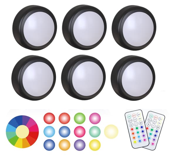LED Spotlight 6 pcs with 2 Remote Controls RGB Design many colors black