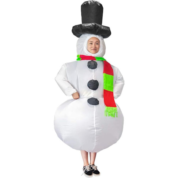 Oppustelig julemandskostume, unisex voksenkostume til udklædning, cosplay-fest, sjovt tøj med tørklæde til voksne (med blæser)