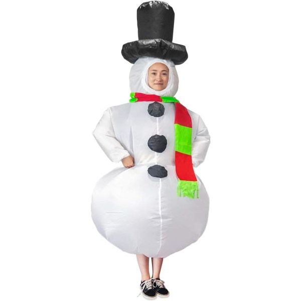 Uppblåsbar julsnögubbsdräkt, unisex -kostym för vuxna, roliga cosplay-festkläder med halsduk för vuxen (med blåsare)