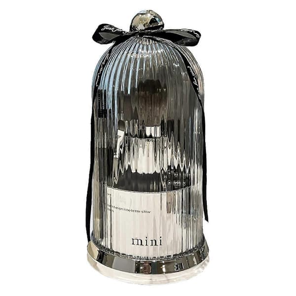 360° Rotating Makeup Brush Holder with Dustproof Lid, Waterproof PP+PET, Portable Non-Slip Base, Multiple Compartments