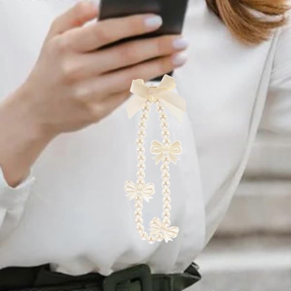 Telefon snor perleperler håndrem til dekoration 2 stk hvid