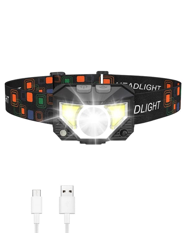 Hodelykt Oppladbar, Løping LED Hodelykt 2500L 6 Moduser Hodelykter med 60° Justerbar IPX4 Vanntett Hodelykt for Løping Camping Fiske