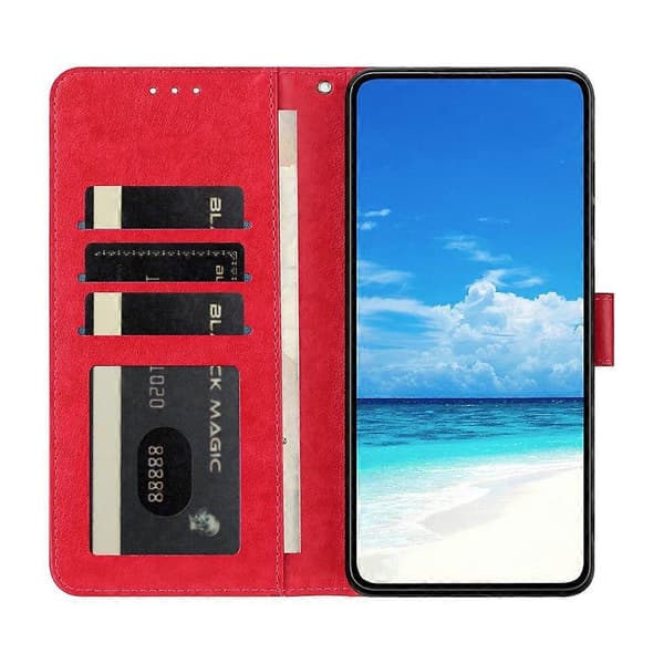 Compatible Case for Samsung Galaxy S25 FE Butterfly Printed Wallet Stand PU Leather Flip Phone Case with Strap Red