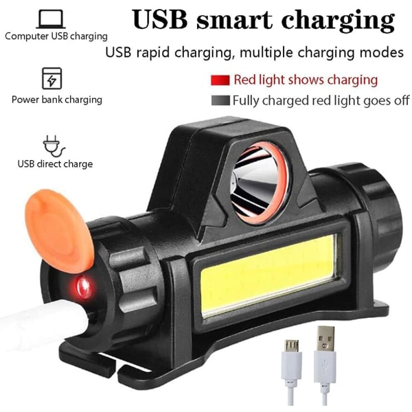 2 kappaletta USB-ladattavaa otsalamppua, superkirkas liiketunnistin vedenpitävä LED-otsalamppu 2 tilalla, ulkoilukäyttöön, juoksuun, pyöräilyyn