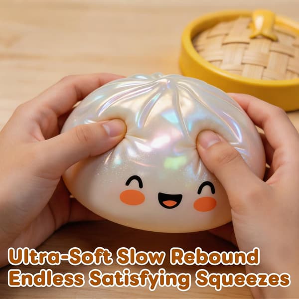 Glitter Dumpling Squishy, Dumpling Squishies, Glitter Dumpling Mystery Box, Farverige Dumpling Stressbolde Fidget, Jumbo Squishy Legetøj med Damperkasse Sæt Glitter White