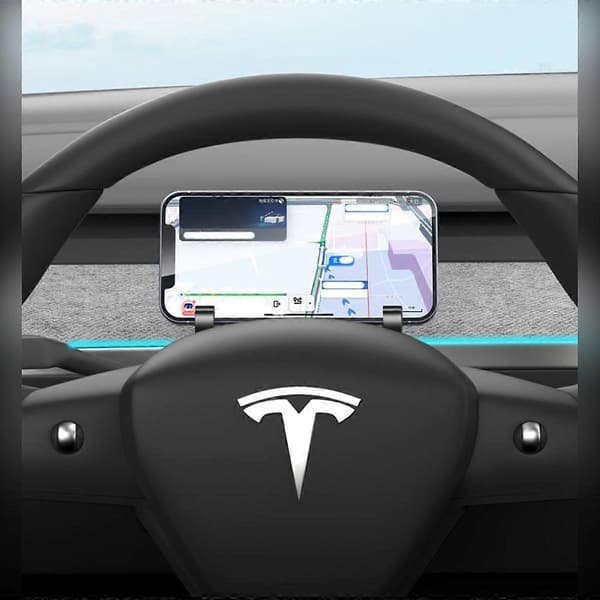 Rear Steering Wheel Mount for Mobile Compatible with Tesla Model 3 and Model Y Double Compartment ABS Holder with Removable Adhesive