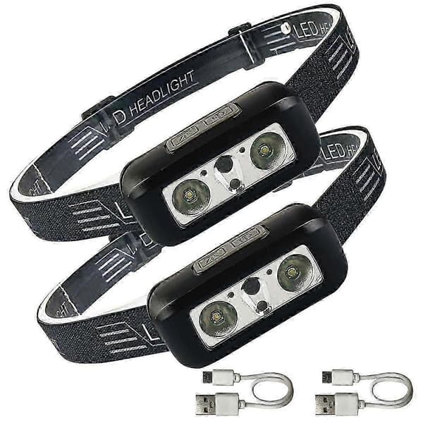 2025 Oppladbar Sensor Hodelykt, 2-pakning 1200 Lumen Supersterk Hvit LED Hodelykt Lommelykt, 3 Moduser, Bevegelsessensor, Vanntett, For A