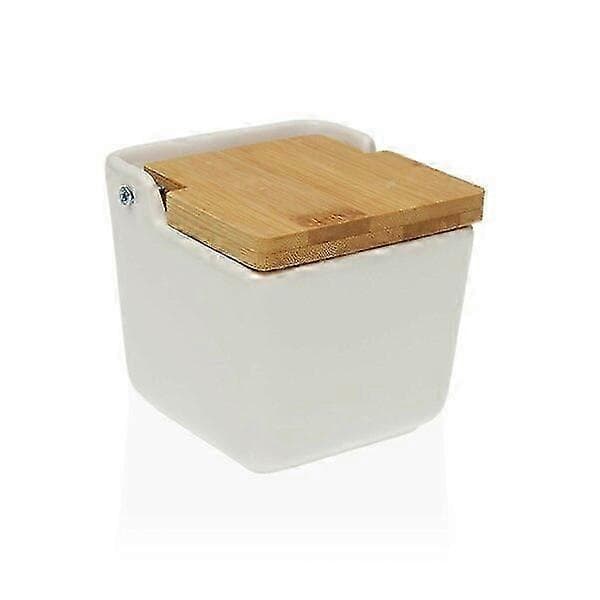Saltbøsse med lokk, hvit, 9x8x9cm dolomittmateriale