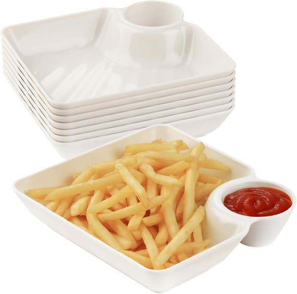 8 stk. chips- og salsafad, farverige genanvendelige chips- og dipskåle til servering af plastunderholdningsbakke med dipsaucebakke white( )