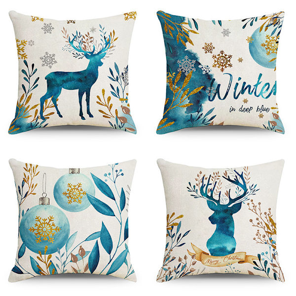 Jul Kasta Kuddfodral 18 x 18 Tum Set om 4 Vinter Dekor Kuddfodral Bondgård Snögubbe Jultomte Kuddfodral God Jul