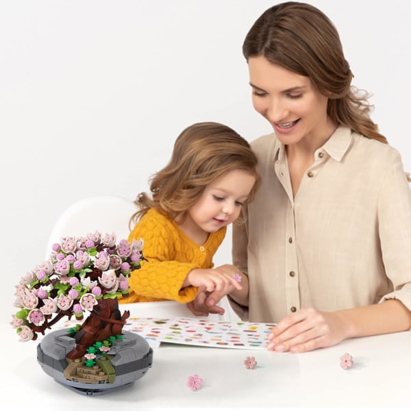 Mini tegelsten körsbärsblommor växtbyggset, Sakura Bonsai DIY simulering växt ekologi samling byggleksak