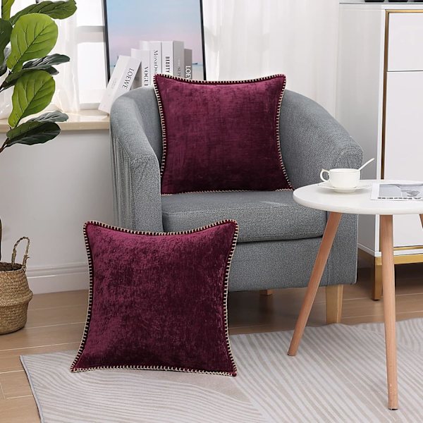 Chenille Mjuka Överkast Kuddfodral 18x18 Set om 2, Gårdshus Sammet Kuddfodral, Dekorativa Kvadratiska Kuddfodral med Sydd Kant
