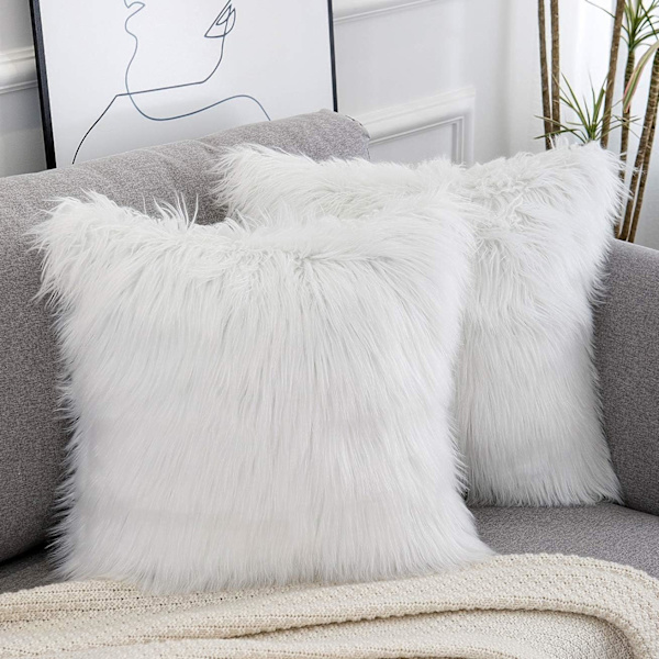 Set med 2 vita dekorativa fluffiga kuddfodral Nya lyxserie Merino Style Faux Fur Throw Pillow Covers Square Fuzzy Cushion Case 18x18 tum