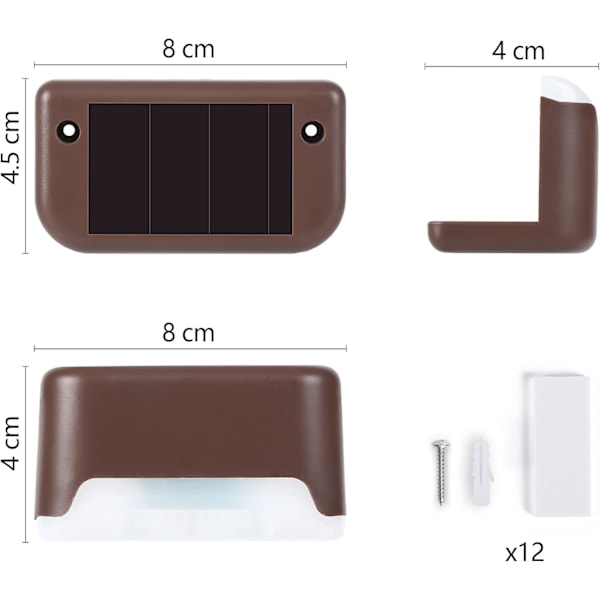 Solcellslampor för utomhus, 12-pack trappbelysning, vattentäta LED-lampor för utomhustrappor, steg, staketdekoration (svart, varmvit) [Energiklass A] Brown