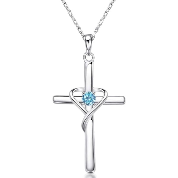 925 Sterling Silver Cross Halsband för Kvinnor Män 5A CZ Birthstone Halsband för Tonårsflickor Presenter till Jul, Födelsedag eller Bröllopsdag