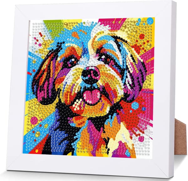 bleihum Hund Diamantkunstsett for barn 8-12 år med ramme (7x7 tommer)