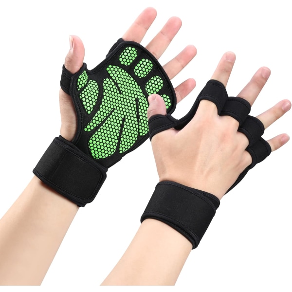 (Upgraded) Workout Gloves with Built-in Elastic Wrist Wraps & Open Back - Ventilated - Silicon Padded - Fingerless, Gym Fitness & Hand Support