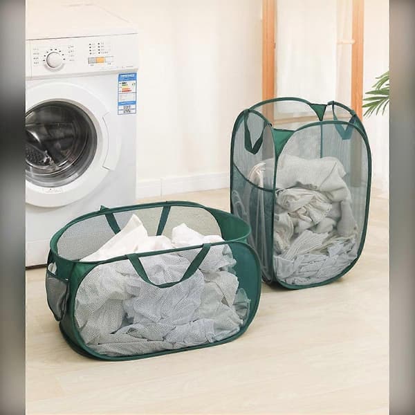 Nylon Mesh Laundry Hamper Foldable Ventilated Four-Sided Design with Handles, 62 x 29 x 33