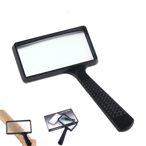 Black Lightweight Exquisite Craftsmanship and Excellent Work 4X Rectangular Handheld Large Reading Magnifying Glass