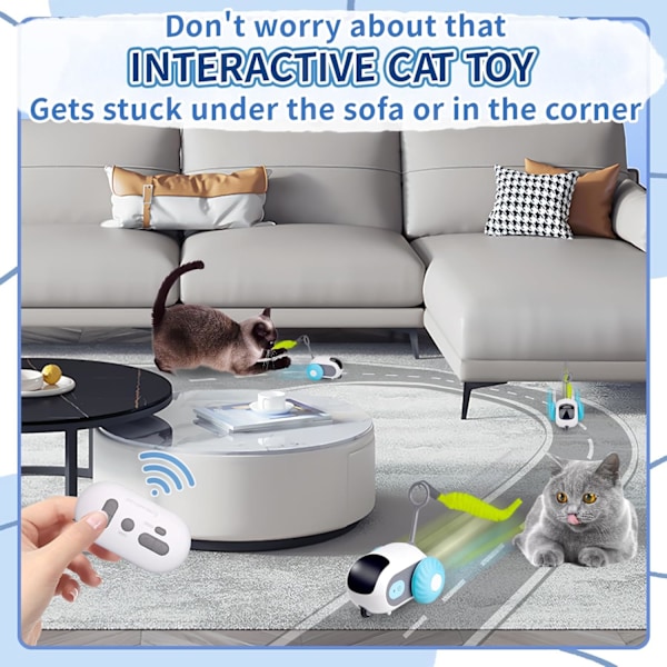 Interaktiv kattleksak med tre lägen, gravitationsavkännande rörelse, lat katt rörlig leksak, Universal Turbo Tail 2.0 kattleksak, USB-uppladdningsbar