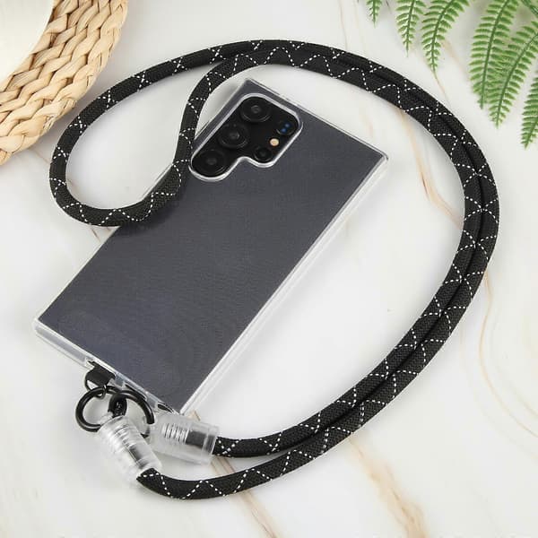 Transparent spänne Anti-förlorad rem Telefon Crossbody Lång snodd Black White