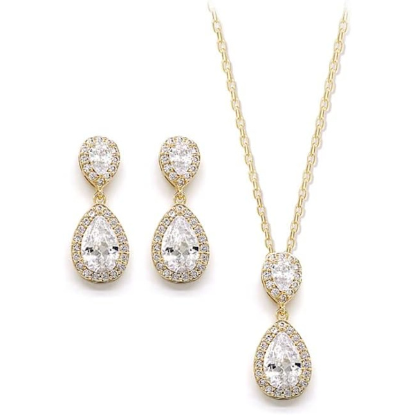 Tåardrop Cubic Zirconia Drop Örhängen Halsband Brud Smyckeset Bröllop Bal Gåvor För Brudtärna