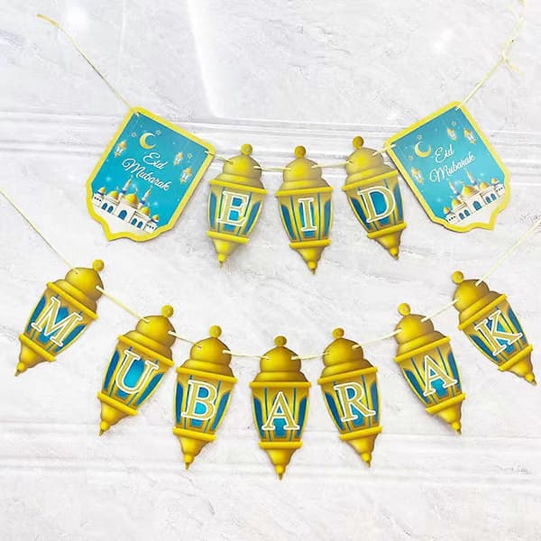 Eid Mubarak Vimpelgirlander for Banner 5m Ramadan Dekorasjoner Hjemmefestutstyr