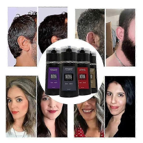 Nova Hårfarve Shampoo, Nova Hår Instant Farve Shampoo, Hårfarvningsshampoo til hår - HF (Sort)